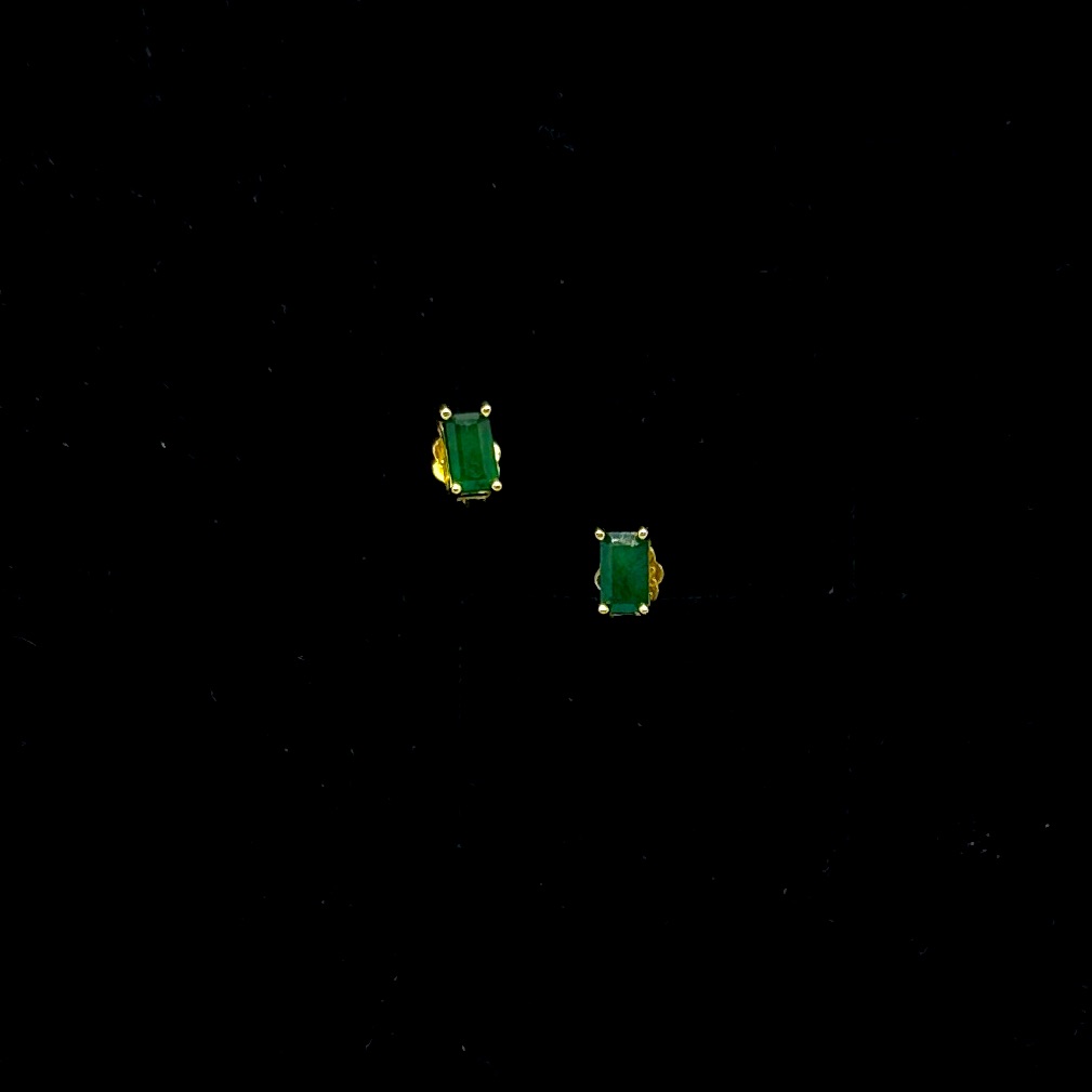 Real Emerald Stud Earrings S925 Sterling 18k Gold